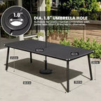 Crestlive Products - Set da pranzo per esterni 7 pezzi per 6 persone, tavolo rettangolare da patio con telaio in alluminio e piano effetto legno, con foro per ombrellone