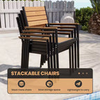 Crestlive Products - Set da pranzo per esterni 7 pezzi per 6 persone, tavolo rettangolare da patio con telaio in alluminio e piano effetto legno, con foro per ombrellone
