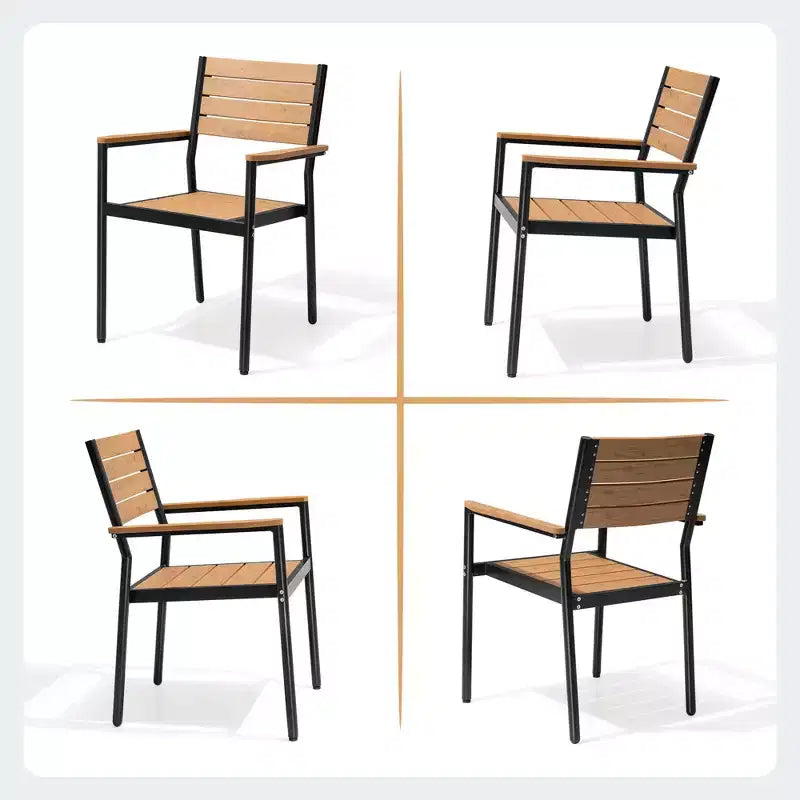 Crestlive Products - Set da pranzo per esterni 7 pezzi per 6 persone, tavolo rettangolare da patio con telaio in alluminio e piano effetto legno, con foro per ombrellone