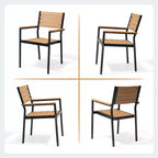 Crestlive Products - Set da pranzo per esterni 7 pezzi per 6 persone, tavolo rettangolare da patio con telaio in alluminio e piano effetto legno, con foro per ombrellone