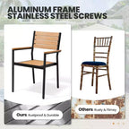 Crestlive Products - Set da pranzo per esterni 7 pezzi per 6 persone, tavolo rettangolare da patio con telaio in alluminio e piano effetto legno, con foro per ombrellone