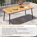Crestlive Products - Set da pranzo per esterni 7 pezzi per 6 persone, tavolo rettangolare da patio con telaio in alluminio e piano effetto legno, con foro per ombrellone