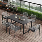 Ensemble de salle à manger d'extérieur moderne en aluminium Christopher Knight Home Bennett 7 pièces avec corde tressée, noir/gris
