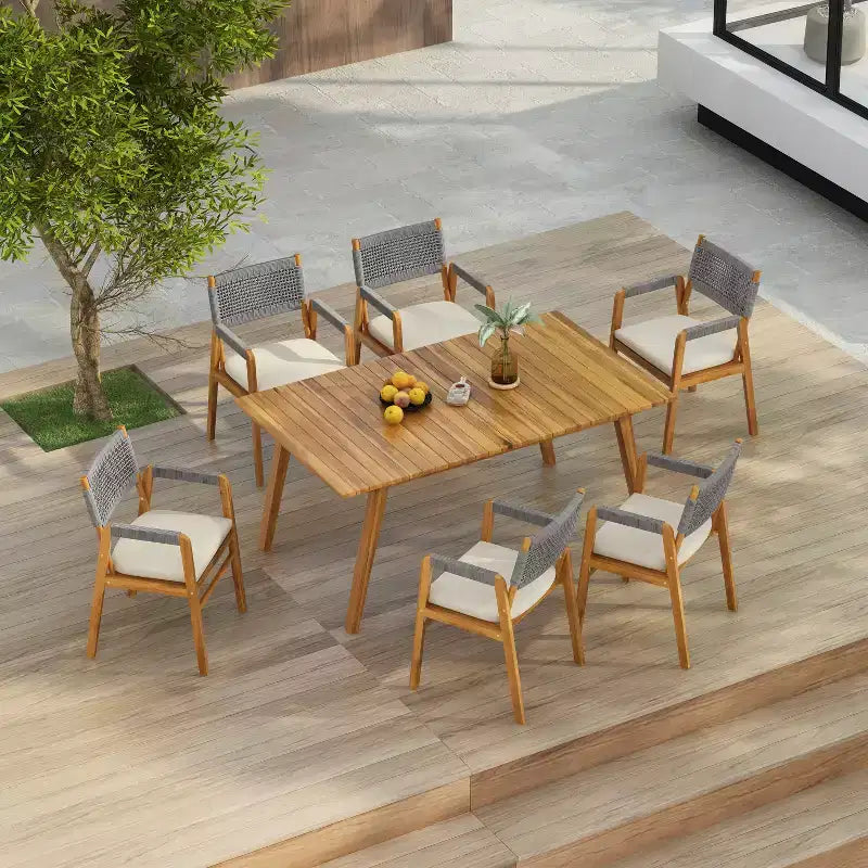 Christopher Knight Home Adeline Set da Pranzo da Esterno Rustico 7 Pezzi in Acacia con Imbottitura