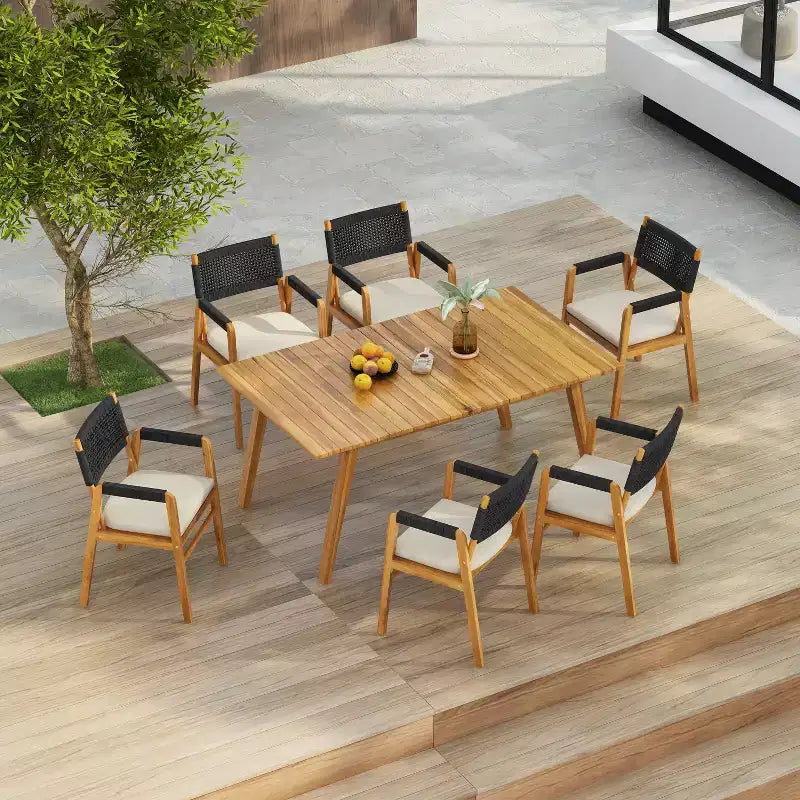 Christopher Knight Home Adeline Set da Pranzo da Esterno Rustico 7 Pezzi in Acacia con Imbottitura