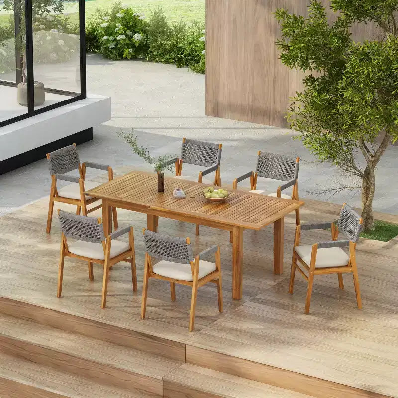 Christopher Knight Home Maria Set da Pranzo da Esterno in Acacia Rustica Espandibile 7 Pezzi
