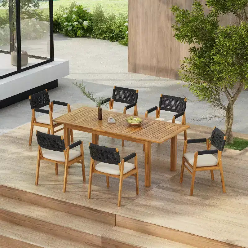 Christopher Knight Home Maria Set da Pranzo da Esterno in Acacia Rustica Espandibile 7 Pezzi