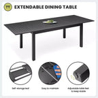 Crestlive Products Set da Pranzo Espandibile da 9 Pezzi per Esterni in Alluminio con Tavolo Rettangolare da 6 a 8 Posti e Sedie