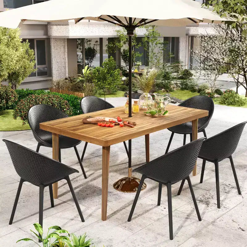 Set da pranzo da esterno a 7 pezzi in acacia e plastica di polipropilene Christopher Knight Home Maya