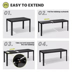 Crestlive Products Set da pranzo da esterno in alluminio per 6 persone, tavolo da pranzo rettangolare allungabile con sedie, impermeabile, antiruggine, adatto a tutte le condizioni atmosferiche
