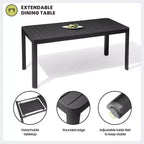 Crestlive Products Set da pranzo da esterno in alluminio per 6 persone, tavolo da pranzo rettangolare allungabile con sedie, impermeabile, antiruggine, adatto a tutte le condizioni atmosferiche