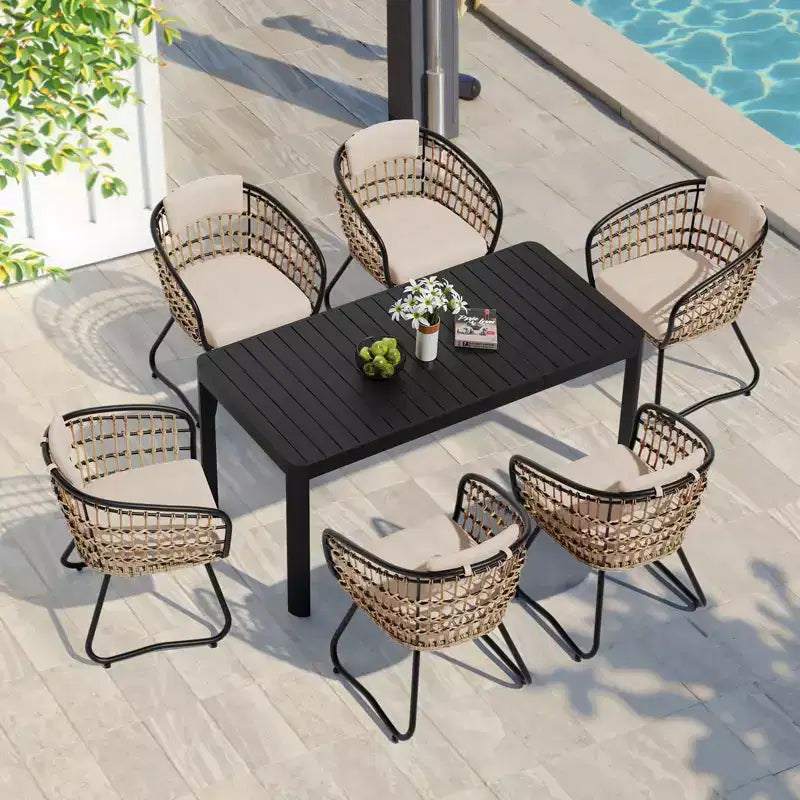 Crestlive Products Set da pranzo da esterno in alluminio per 6 persone, tavolo da pranzo rettangolare allungabile con sedie, impermeabile, antiruggine, adatto a tutte le condizioni atmosferiche