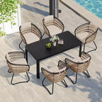 Crestlive Products Set da pranzo da esterno in alluminio per 6 persone, tavolo da pranzo rettangolare allungabile con sedie, impermeabile, antiruggine, adatto a tutte le condizioni atmosferiche