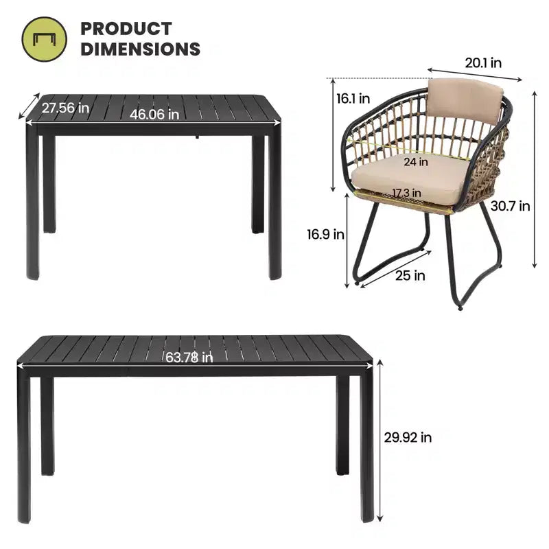 Crestlive Products Set da pranzo da esterno in alluminio per 6 persone, tavolo da pranzo rettangolare allungabile con sedie, impermeabile, antiruggine, adatto a tutte le condizioni atmosferiche