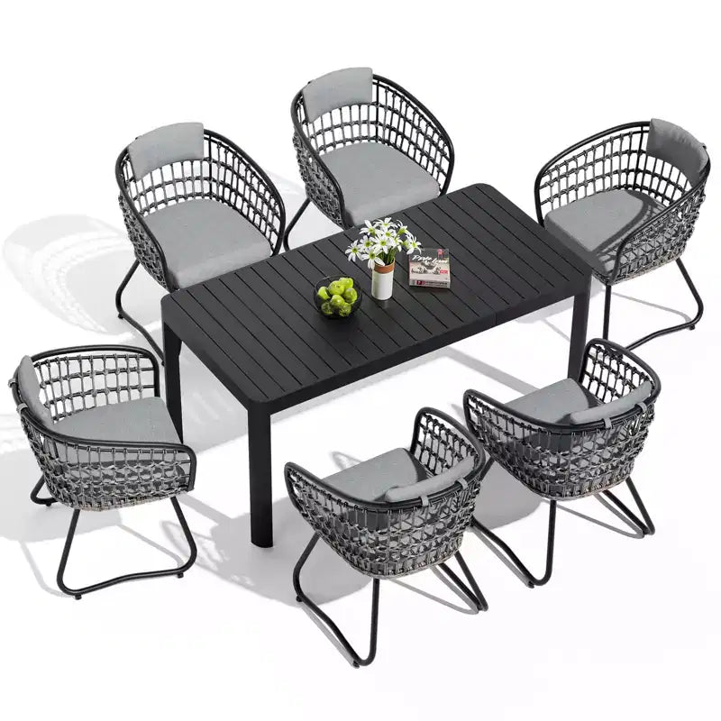 Crestlive Products Ensemble repas d'extérieur 6 personnes en aluminium Table à manger rectangulaire extensible avec chaises Résistant à l'eau et à la rouille Toutes saisons