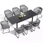 Crestlive Products Set da pranzo espandibile da 9 pezzi per patio, tavolo rettangolare da esterno in alluminio da 6-8 posti con sedie in rattan