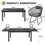 Crestlive Products Set da pranzo espandibile da 9 pezzi per patio, tavolo rettangolare da esterno in alluminio da 6-8 posti con sedie in rattan