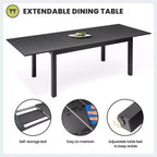 Crestlive Products Set da pranzo espandibile da 9 pezzi per patio, tavolo rettangolare da esterno in alluminio da 6-8 posti con sedie in rattan