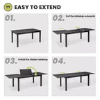 Crestlive Products Set da pranzo espandibile da 9 pezzi per patio, tavolo rettangolare da esterno in alluminio da 6-8 posti con sedie in rattan