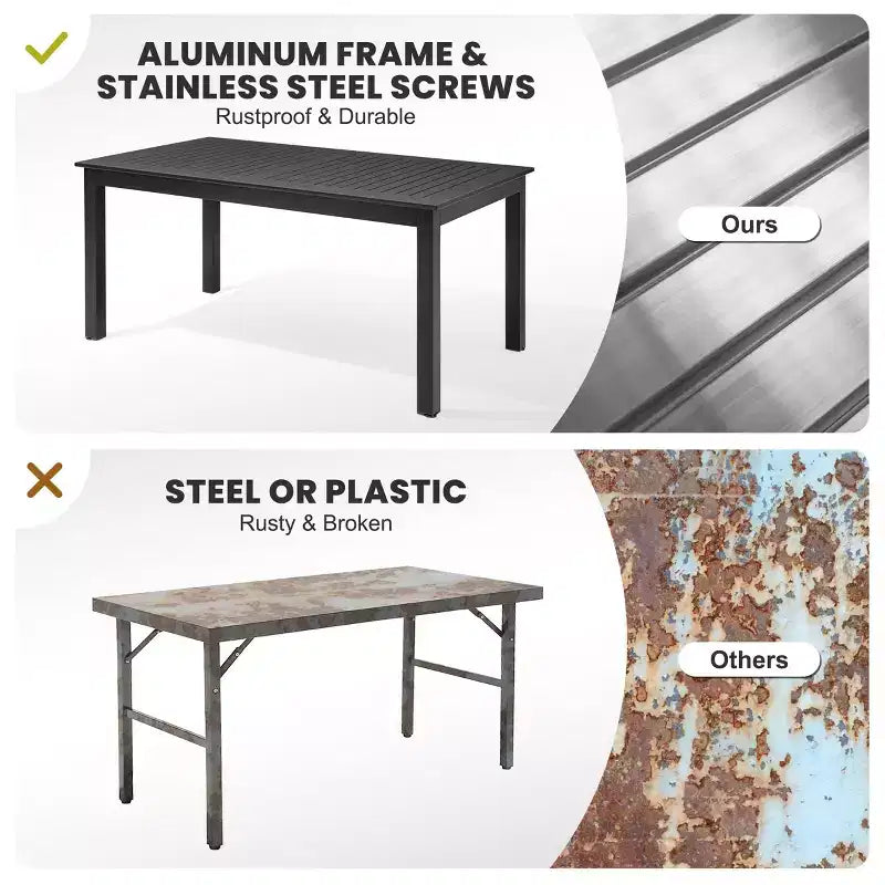 Crestlive Products Set da pranzo espandibile da 9 pezzi per patio, tavolo rettangolare da esterno in alluminio da 6-8 posti con sedie in rattan