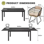 Crestlive Products Set da pranzo espandibile da 9 pezzi per patio, tavolo rettangolare da esterno in alluminio da 6-8 posti con sedie in rattan