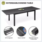 Crestlive Products Set da pranzo espandibile da 9 pezzi per patio, tavolo rettangolare da esterno in alluminio da 6-8 posti con sedie in rattan