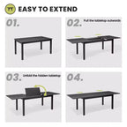 Crestlive Products Set da pranzo espandibile da 9 pezzi per patio, tavolo rettangolare da esterno in alluminio da 6-8 posti con sedie in rattan