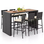 Costway 7 Pieces Patio Bar Set with Acacia Wood Tabletop & Removable Cushions Outdoor