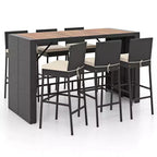 Costway Set da Bar da Esterno 7 Pezzi con Tavolo in Legno di Acacia e Cuscini Rimovibili