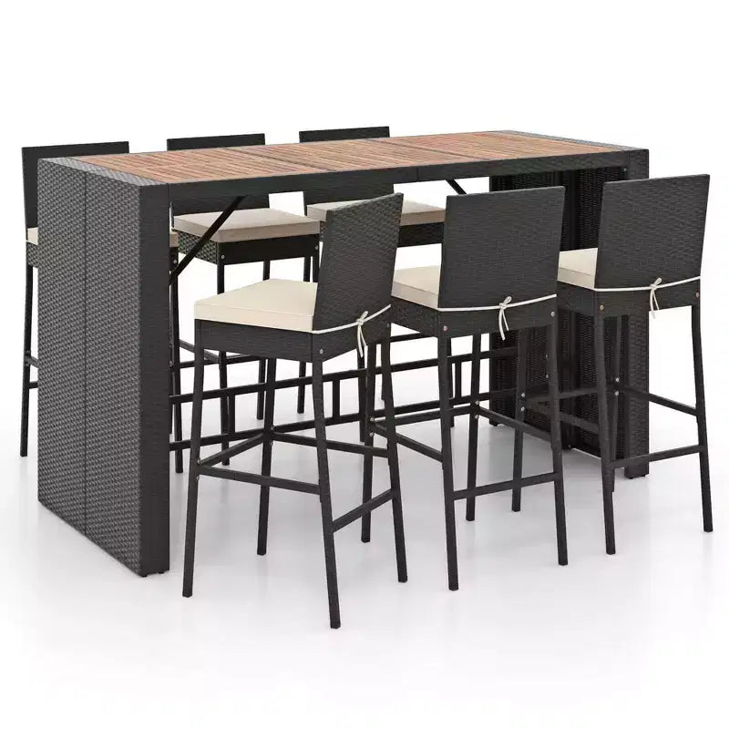 Costway Set da Bar da Esterno 7 Pezzi con Tavolo in Legno di Acacia e Cuscini Rimovibili