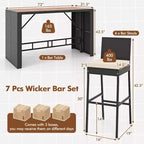 Costway Set da Bar da Esterno 7 Pezzi con Tavolo in Legno di Acacia e Cuscini Rimovibili