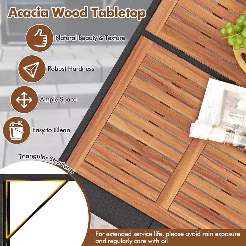 Costway Set da Bar da Esterno 7 Pezzi con Tavolo in Legno di Acacia e Cuscini Rimovibili