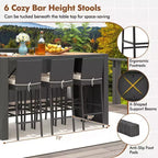 Costway Set da Bar da Esterno 7 Pezzi con Tavolo in Legno di Acacia e Cuscini Rimovibili