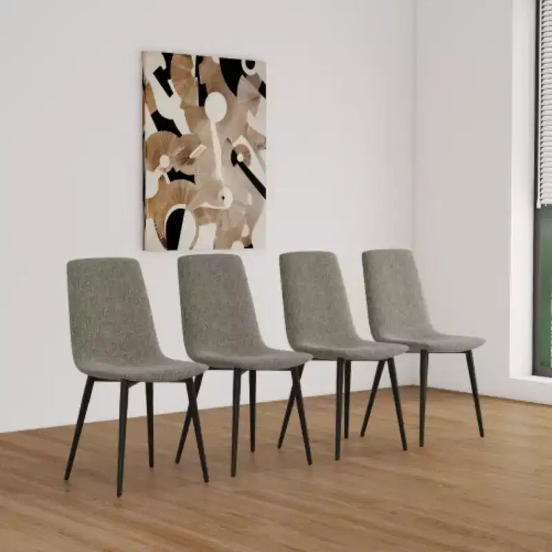 Linen Upholstered Dining Chair Set, 4 Pieces, Black Metal Legs
