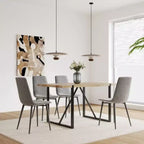Set di 4 sedie da pranzo imbottite in lino, gambe in metallo nero