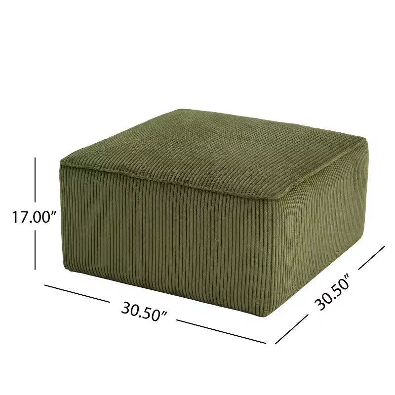 Pouf/poggiapiedi quadrato Hayes in velluto a coste e legno, verde oliva
