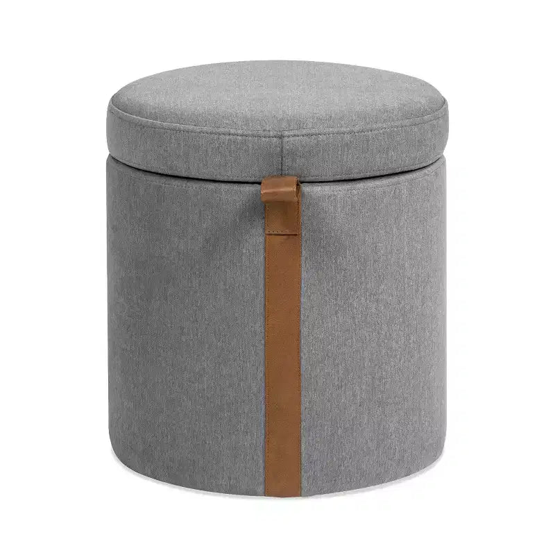 Pouf contenitore rotondo imbottito da 14 pollici con accenti in pelle