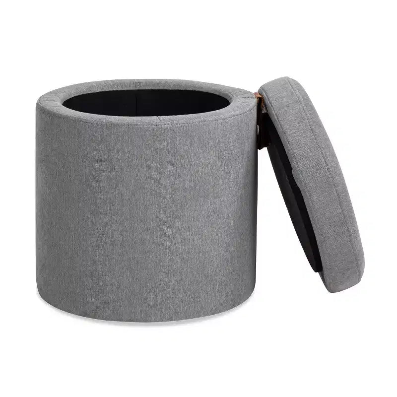 Pouf contenitore rotondo imbottito da 14 pollici con accenti in pelle