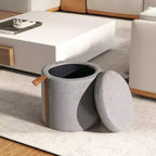 Pouf contenitore rotondo imbottito da 14 pollici con accenti in pelle