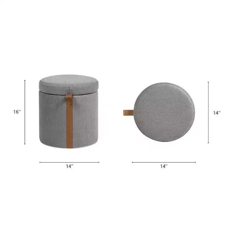 Pouf contenitore rotondo imbottito da 14 pollici con accenti in pelle