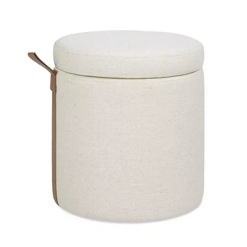 Pouf contenitore rotondo imbottito da 14 pollici con accenti in pelle