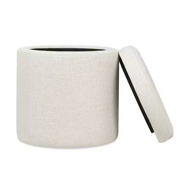 Pouf contenitore rotondo imbottito da 14 pollici con accenti in pelle