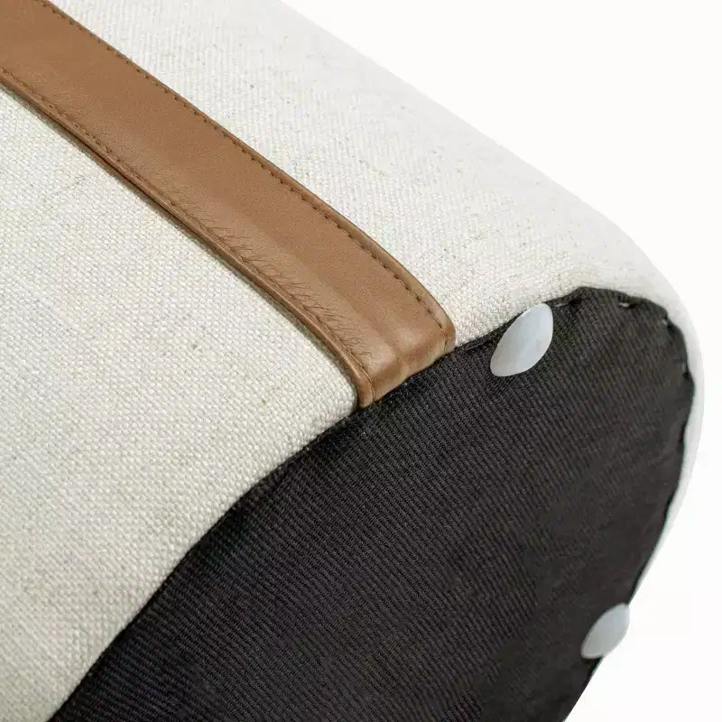 Pouf contenitore rotondo imbottito da 14 pollici con accenti in pelle