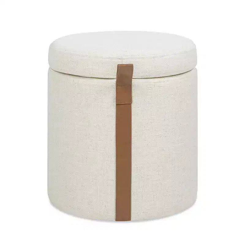 Pouf contenitore rotondo imbottito da 14 pollici con accenti in pelle