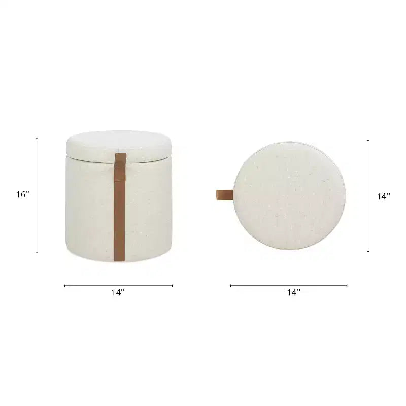 Pouf contenitore rotondo imbottito da 14 pollici con accenti in pelle