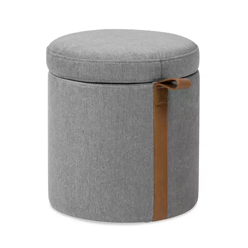 Pouf contenitore rotondo imbottito da 14 pollici con accenti in pelle