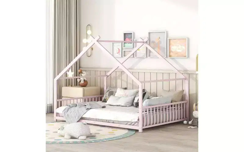 Elegante letto matrimoniale in metallo con struttura a casetta per camere da letto di stile