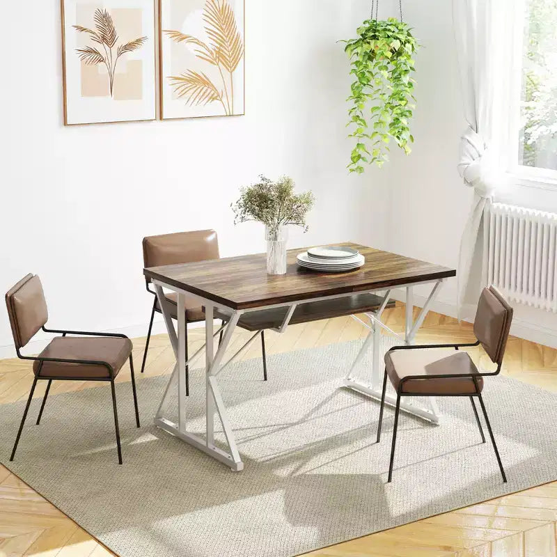 Tavolo da pranzo allungabile 63-47 per 4-6 persone, tavolo da pranzo allungabile in stile rustico con base a cavalletto, tavolo da cucina