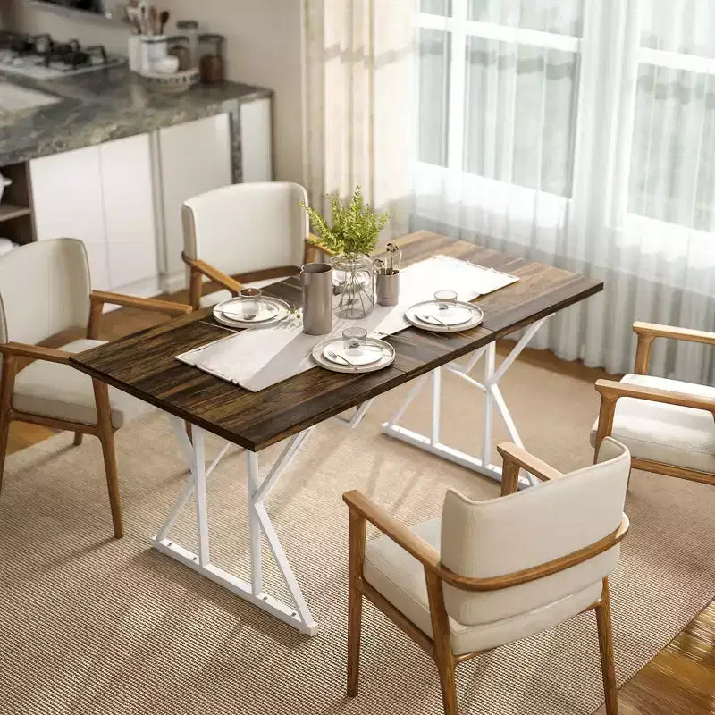 Tavolo da pranzo allungabile 63-47 per 4-6 persone, tavolo da pranzo allungabile in stile rustico con base a cavalletto, tavolo da cucina