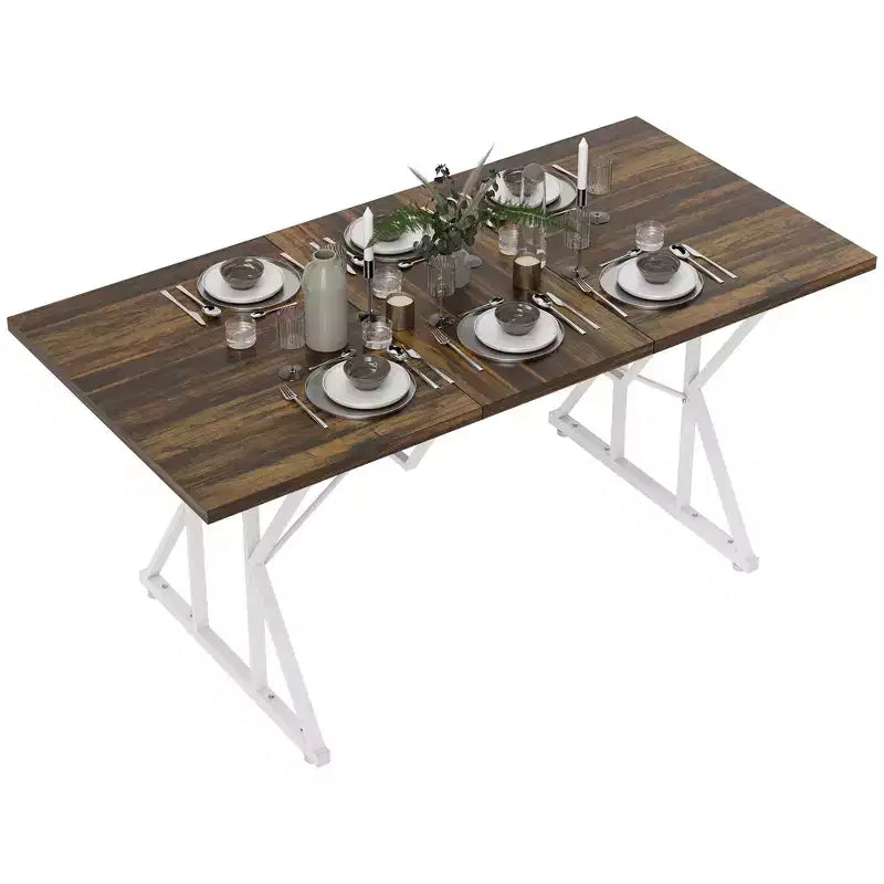 Tavolo da pranzo allungabile 63-47 per 4-6 persone, tavolo da pranzo allungabile in stile rustico con base a cavalletto, tavolo da cucina